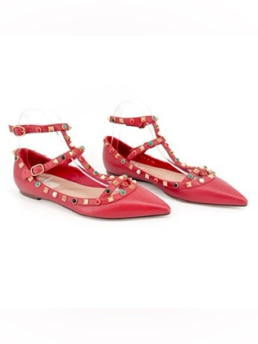 Valentino Garavani Rockstud Cage Ballet Flats Pointed Red Leather Size 39